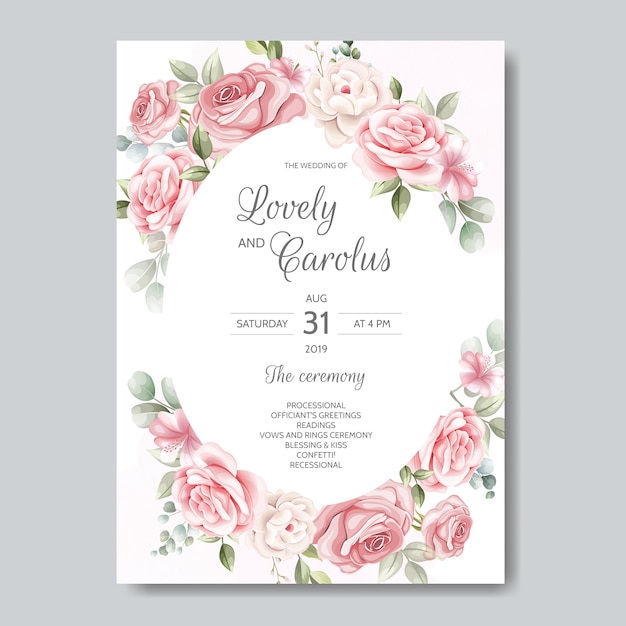 Vecteur modèle de carte d'invitation de mariage belle couronne florale