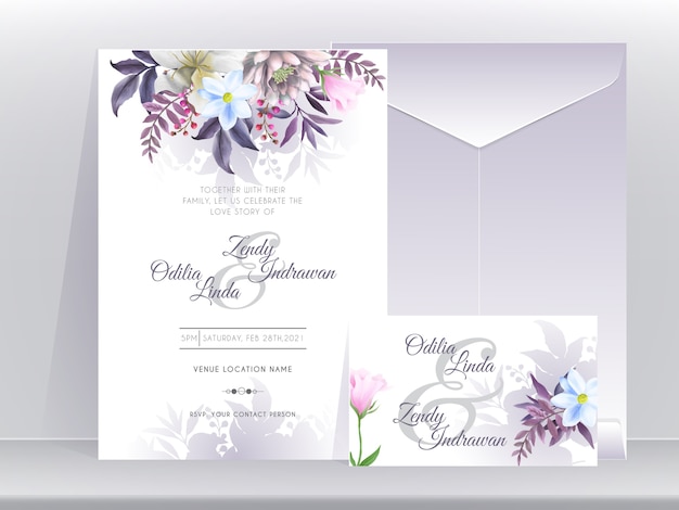 Modèle De Carte D'invitation De Mariage Avec Une Belle Et élégante édition Florale Violette