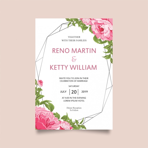 Modèle De Carte D'invitation De Mariage Avec De Belles Fleurs