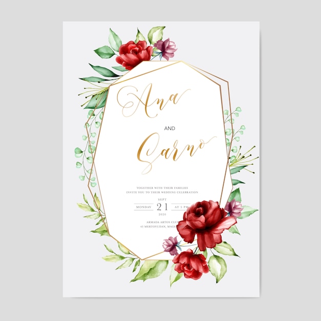 Modèle De Carte D'invitation De Mariage, Cadre Floral Aquarelle