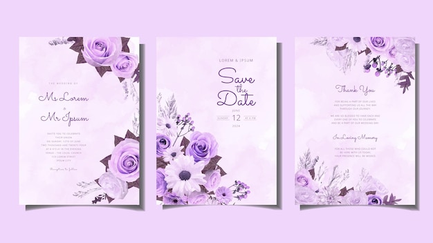 Modèle De Carte D'invitation De Mariage Couronne Florale élégante Moderne Fleur Premium Violet