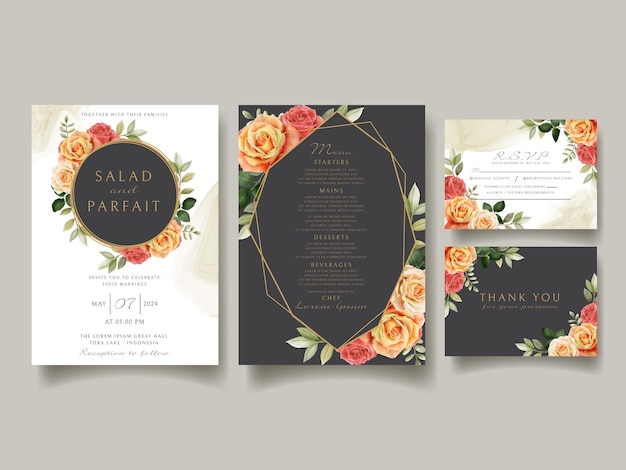 Modèle De Carte D'invitation De Mariage Avec Un Design De Roses Rouges