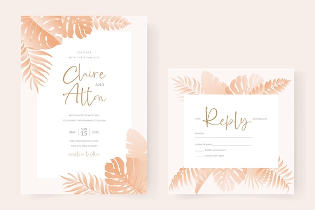 Modèle De Carte D'invitation De Mariage Avec Un Design Tropical