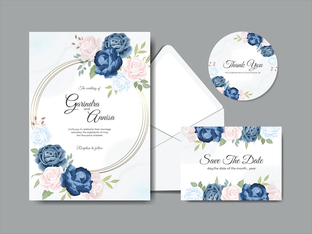 Vecteur modèle de carte d'invitation de mariage élégant avec de belles feuilles florales