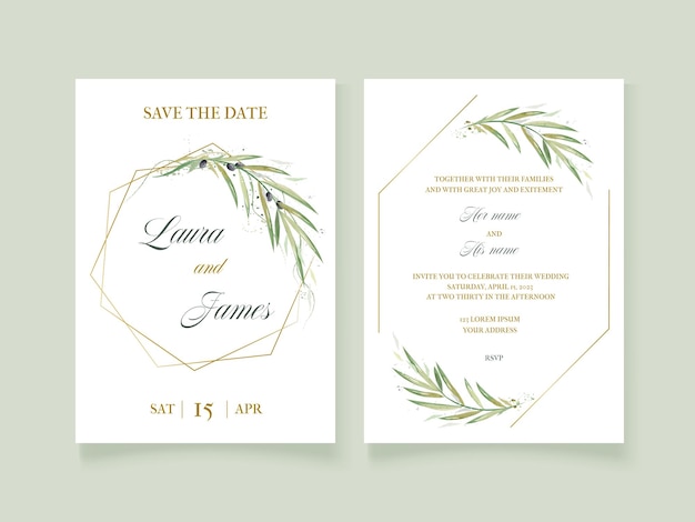 Modèle De Carte D'invitation De Mariage élégant Avec Des Feuilles D'aquarelle