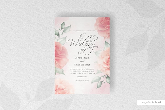 Modèle de carte d'invitation de mariage élégant avec fleur et feuilles