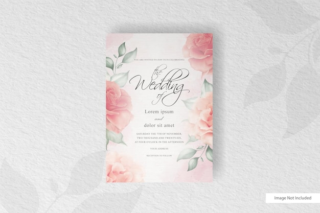 Modèle De Carte D'invitation De Mariage élégant Avec Fleur Et Feuilles