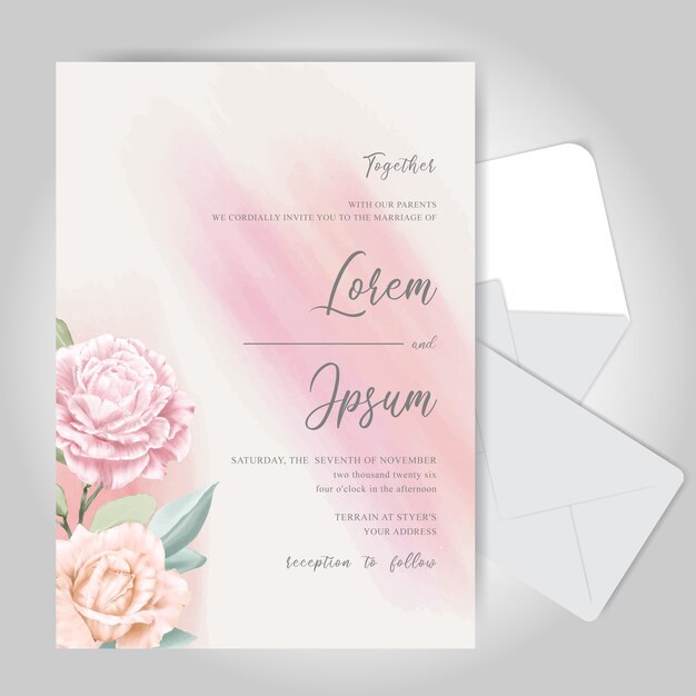 Modèle De Carte D'invitation De Mariage élégant Modifiable Avec Aquarelle Florale