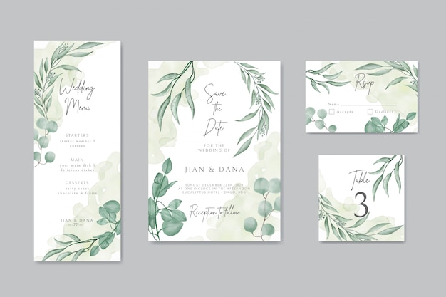 Modèle De Carte D'invitation De Mariage Avec Ensemble Floral Aquarelle