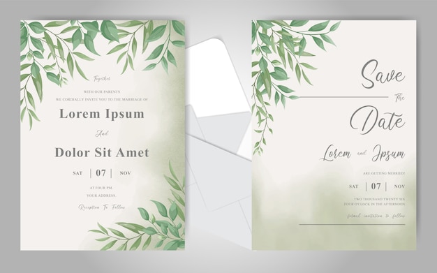 Modèle De Carte D'invitation De Mariage De Feuillage De Verdure