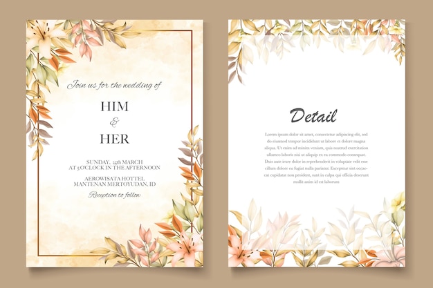 Modèle De Carte D'invitation De Mariage Avec Des Feuilles D'automne