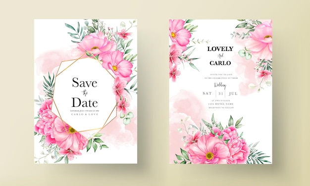 Modèle De Carte D'invitation De Mariage Fleur Romantique Avec Dessin Floral à La Main