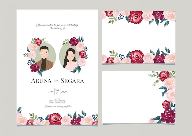 Modèle De Carte D'invitation De Mariage Fleur Rose élégant