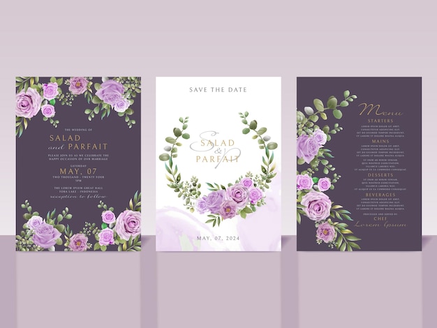 Modèle De Carte D'invitation De Mariage Avec Des Fleurs Violettes