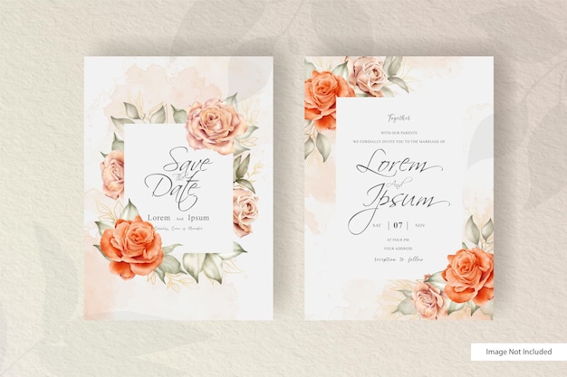 Modèle De Carte D'invitation De Mariage Floral Aquarelle Dessiné à La Main Avec élément De Fleur Et De Feuilles Arrangement Minimaliste