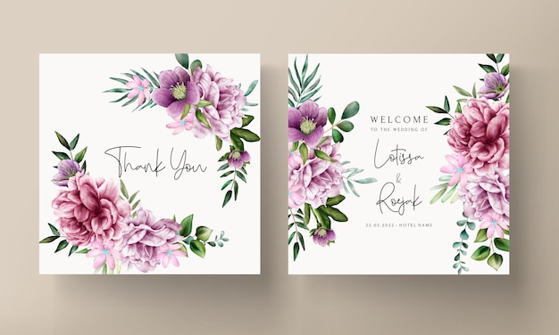 Modèle De Carte D'invitation De Mariage Floral Aquarelle Violet élégant