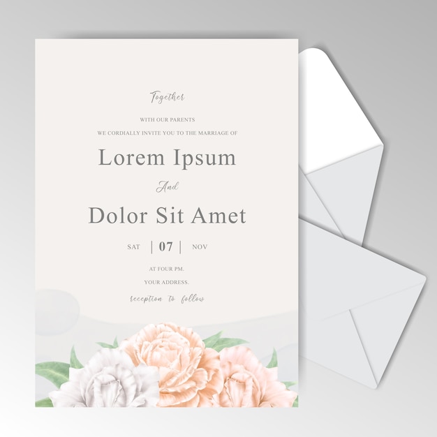 Modèle de carte d'invitation de mariage floral aquarelle