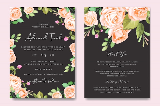 Modèle De Carte Invitation Mariage Floral Avec Couronne Florale