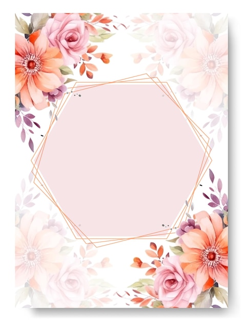 Vecteur modèle de carte d'invitation de mariage floral design fleurs d'anémone de pêche avec rose rose sur thème vintage pastel blanc