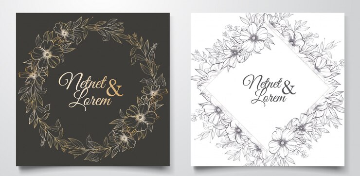 modèle de carte d'invitation de mariage floral lineart
