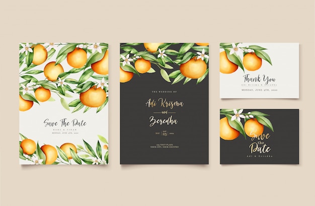 Modèle De Carte D'invitation De Mariage De Fruits Orange Aquarelle Botanique