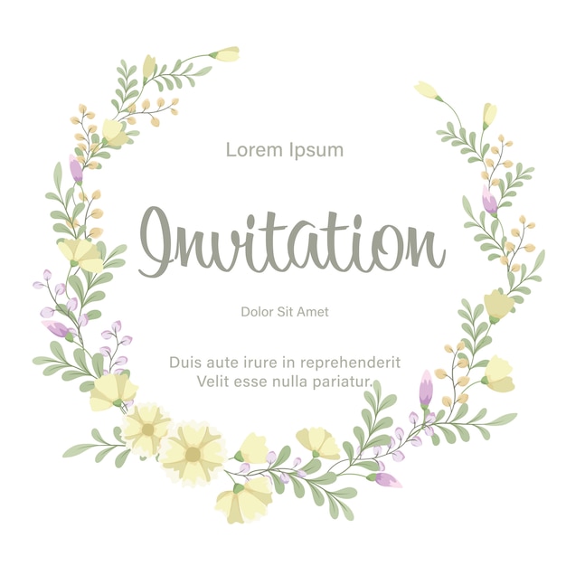 Vecteur modèle de carte invitation de mariage avec guirlande de fleurs fraîches