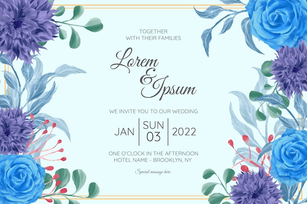 Modèle De Carte D'invitation De Mariage Horizontal Serti D'aquarelle Floral