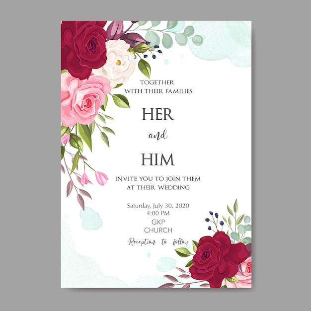 Modèle De Carte Invitation De Mariage Magnifique Avec Feuilles Florales