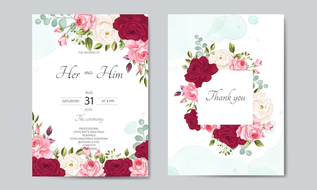 Modèle De Carte Invitation De Mariage Magnifique Avec Feuilles Florales