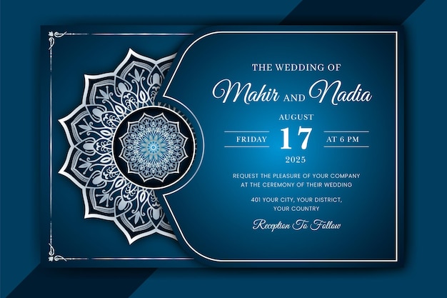 Vecteur modèle de carte d'invitation de mariage mandala de luxe avec motif arabesque fond islamique arabe