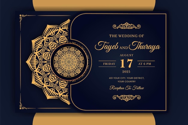 Modèle De Carte D'invitation De Mariage Mandala De Luxe Avec Motif Arabesque Fond Islamique Arabe