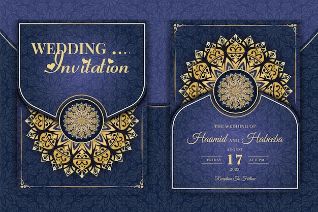 Vecteur modèle de carte d'invitation de mariage mandala de luxe avec motif arabesque fond islamique arabe