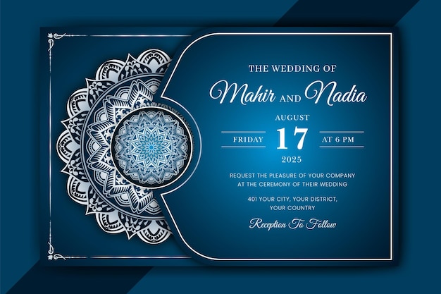 Vecteur modèle de carte d'invitation de mariage mandala de luxe avec motif arabesque fond islamique arabe