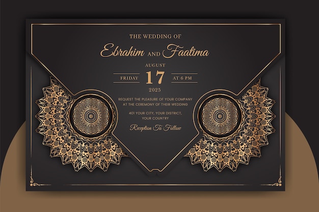 Modèle De Carte D'invitation De Mariage Mandala De Luxe Avec Motif Arabesque Fond Islamique Arabe