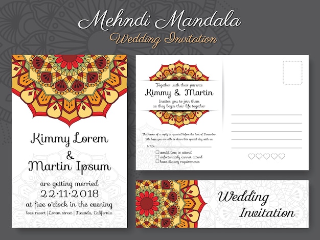 Vecteur modèle de carte d'invitation de mariage de mandala