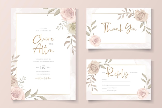 Modèle de carte d'invitation de mariage avec motif floral