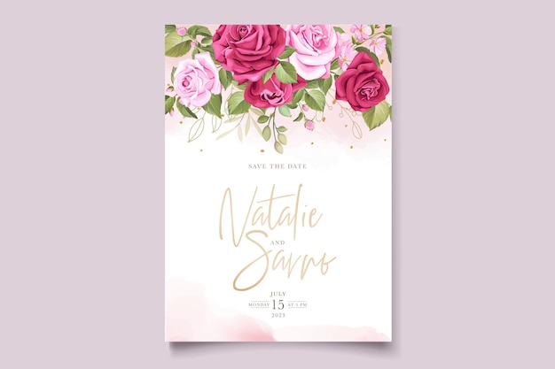 Modèle De Carte D'invitation De Mariage Roses Rouges Dessinés à La Main