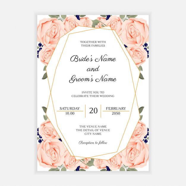 Modèle De Carte D'invitation De Mariage Rustique Avec Fleur Rose