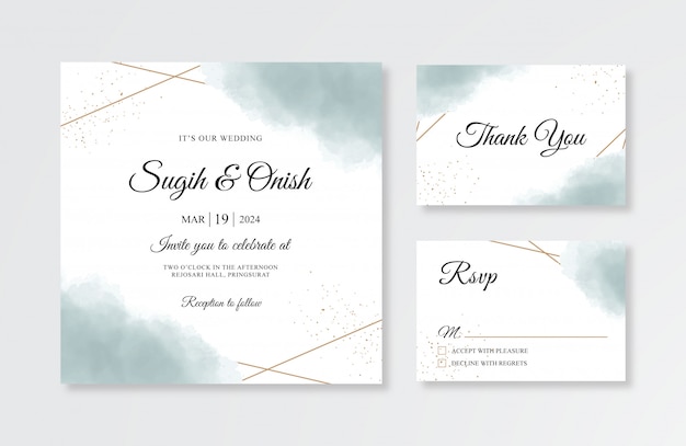 Modèle De Carte D'invitation De Mariage Avec Splash Géométrique Et Aquarelle Dorée