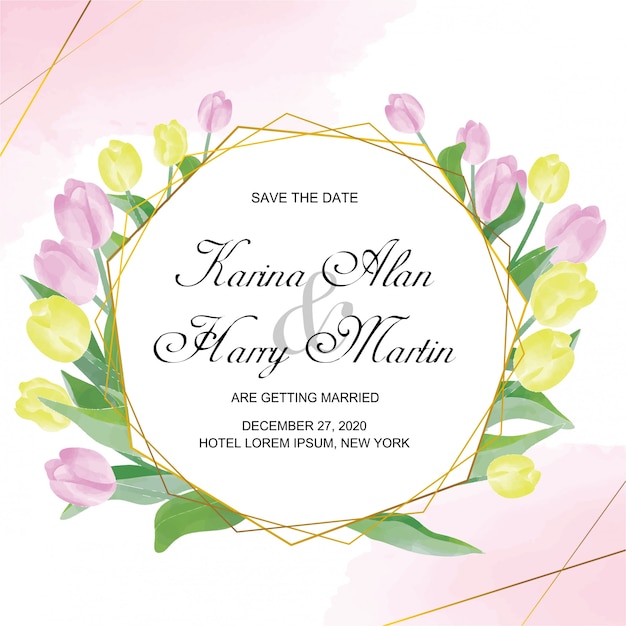 Modèle De Carte D'invitation De Mariage Avec Un Style Tulipe Aquarelle