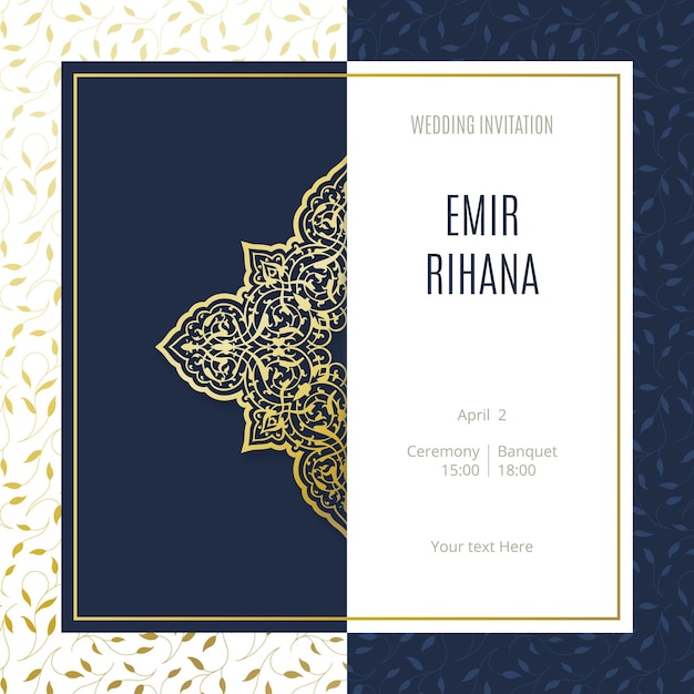 Modèle de carte d'invitation de mariage vintage pour mariage musulman. Illustration vectorielle.
