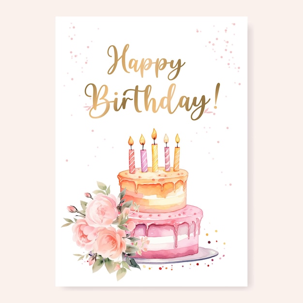 Modèle De Carte De Joyeux Anniversaire Illustration De Gâteau Aquarelle