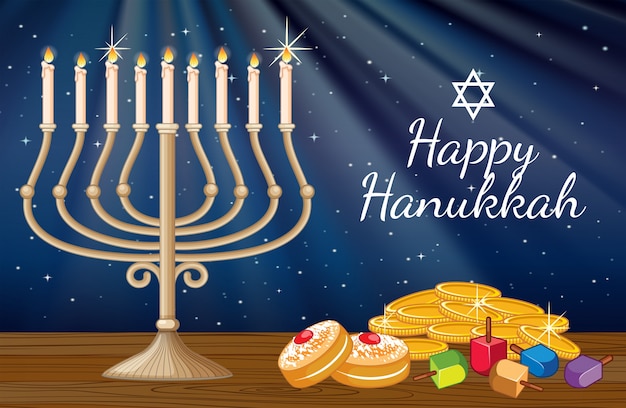 Modèle De Carte Joyeux Hanukkah Avec Des Bougies Et Des Décorations