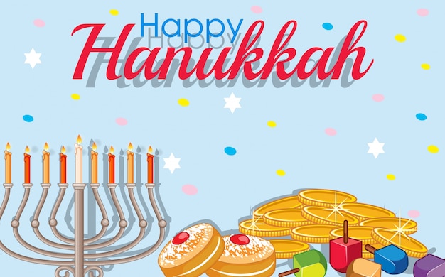 Vecteur modèle de carte joyeux hanukkah avec or et lumières