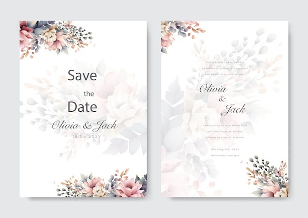 Modèle de carte de mariage avec concept rustique plume florale aquarelle stylexa