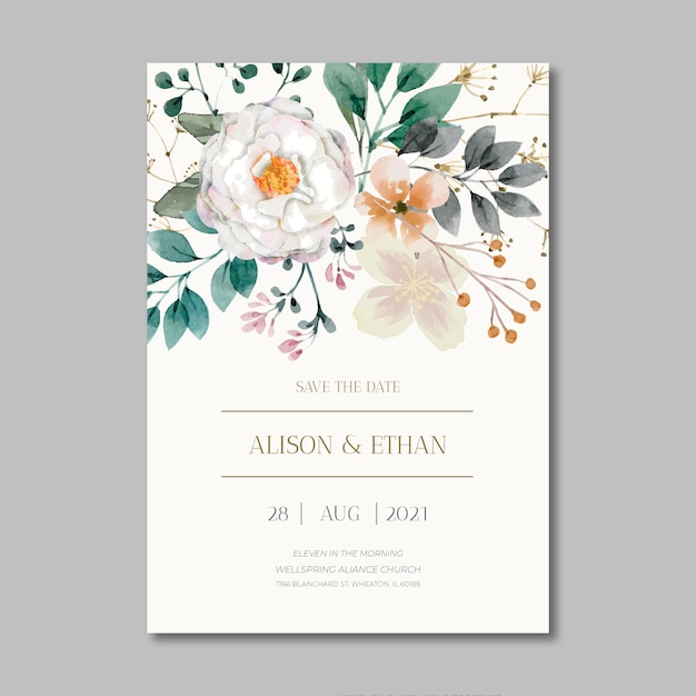 Modèle de carte de mariage floral