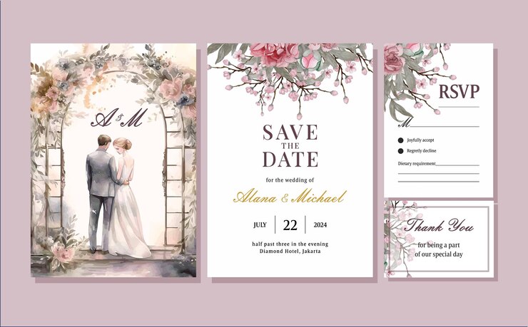 Vecteur un modèle de carte de mariage avec une illustration du marié et de la mariée