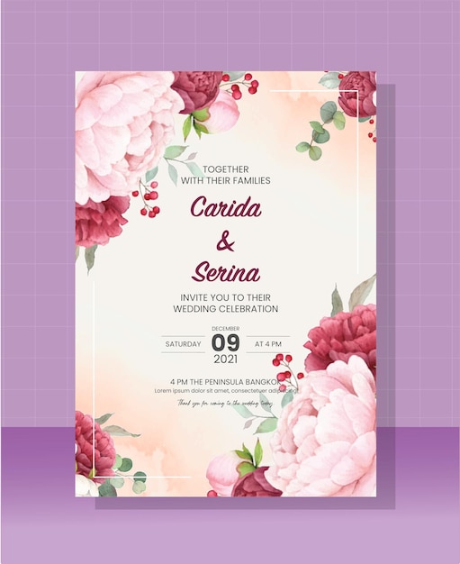 Modèle De Carte De Mariage Peint à L'aquarelle