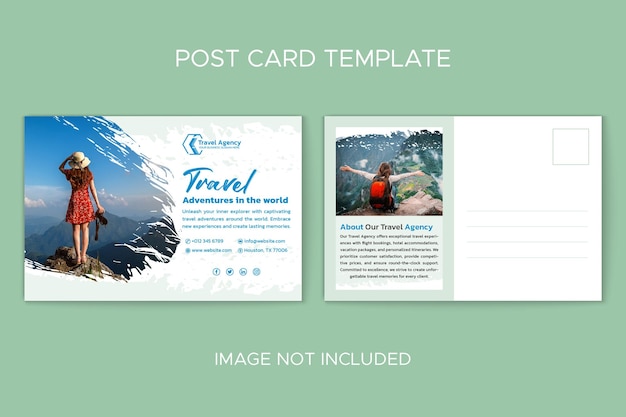 Vecteur modèle de carte postale d'agence de voyage avec coups de pinceau