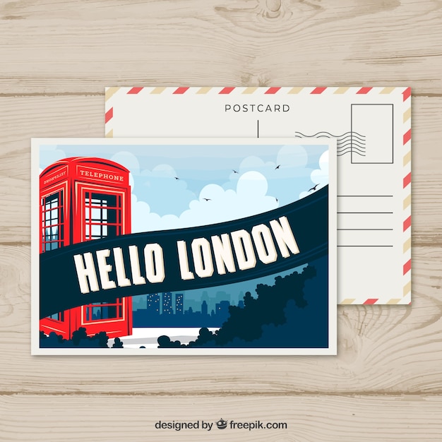 Vecteur modèle de carte postale de londres avec un design plat